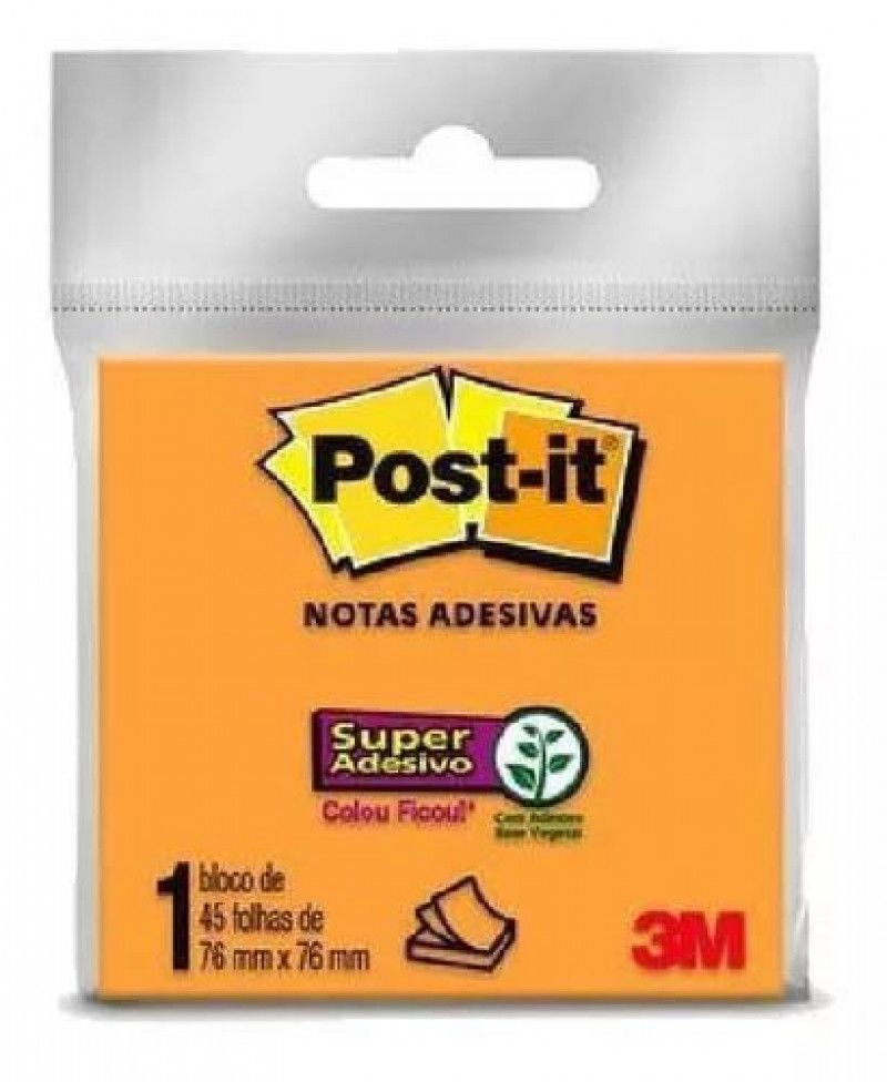 BLOCO ADESIVO ANOTACAO 76X76MM 45 FOLHAS LARANJA POST-IT - 1 UNIDADE