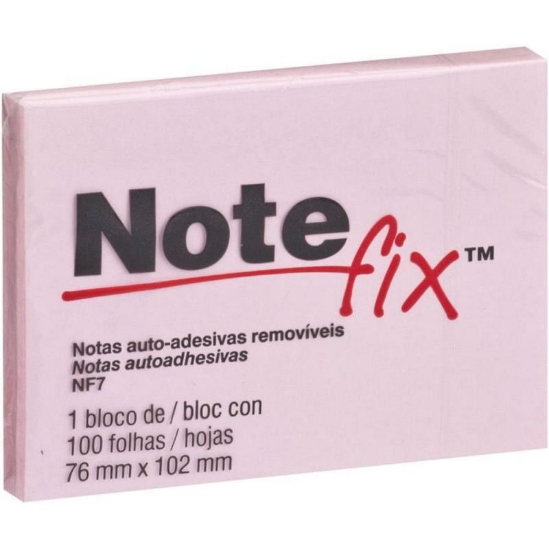 BLOCO ADESIVO ANOTACAO 76X102MM 100 FOLHAS ROSA PASTEL NOTEFIX - 1 UNIDADE