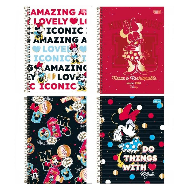 CADERNO 1 MATERIA CAPA DURA 80 FOLHAS MINNIE TILIBRA - REF. 30808 - PACOTE COM 4 UNIDADES