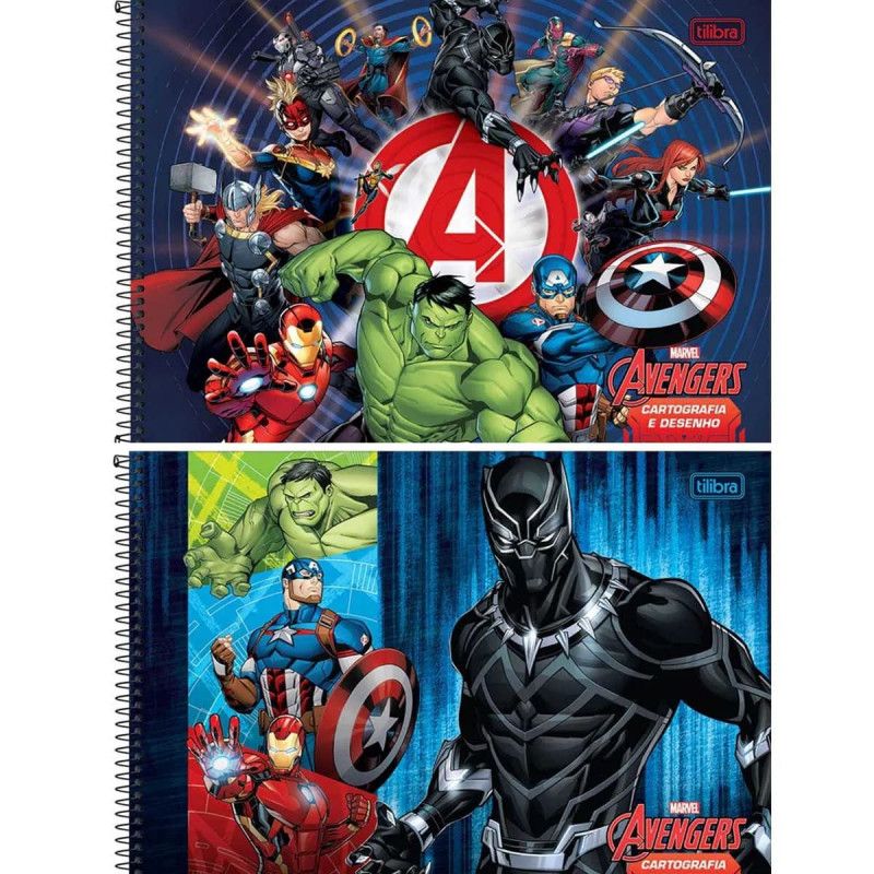CADERNO CARTOGRAFIA CAPA DURA 80 FOLHAS AVENGERS TILIBRA - REF. 30901 - PACOTE COM 4 UNIDADES