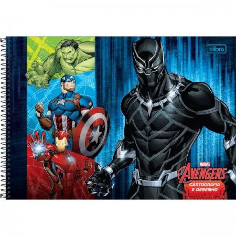 CADERNO CARTOGRAFIA CAPA DURA 80 FOLHAS AVENGERS TILIBRA - REF. 30901 - PACOTE COM 4 UNIDADES
