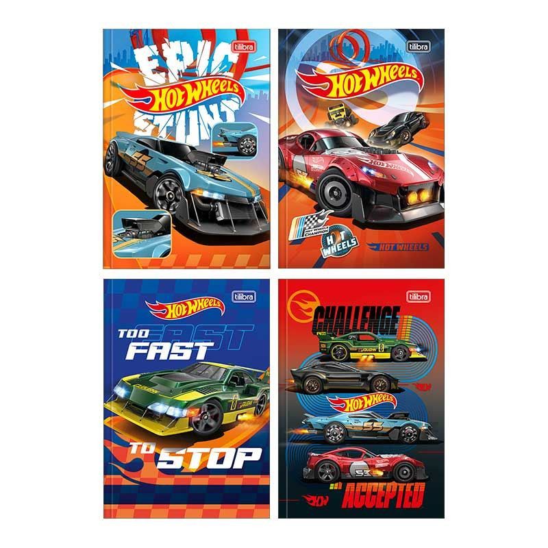 CADERNO BROCHURAO CAPA DURA 80 FOLHAS HOT WHEELS - REF. 30872 - PACOTE COM 5 UNIDADES