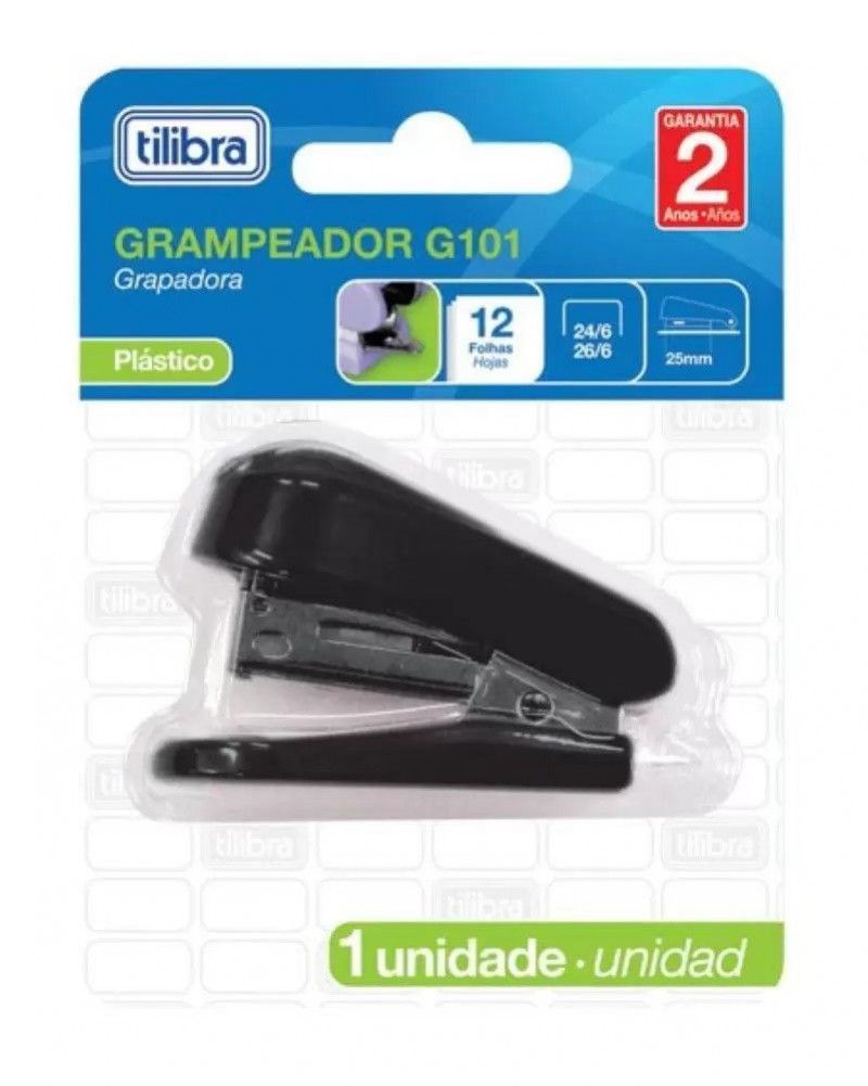 GRAMPEADOR PLASTICO MINI 12 FOLHAS PRETO - REF. G101 - 1 UNIDADE