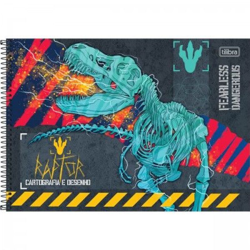 CADERNO CARTOGRAFIA CAPA DURA 80 FOLHAS RAPTOR TILIBRA - REF. 30968 - PACOTE COM 4 UNIDADES