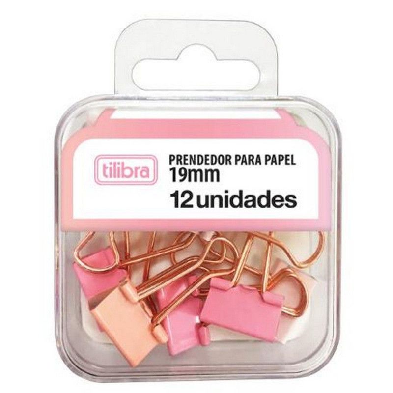 PRENDEDOR DE PAPEL 19MM ROSA PASTEL TILIBRA - REF. 31578 - CAIXA COM 12 UNIDADES