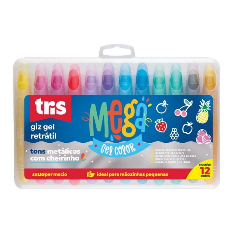 GIZAO DE CERA 12 CORES RETRATIL MEGA GEL METALIC - REF. 688237 - 1 UNIDADE