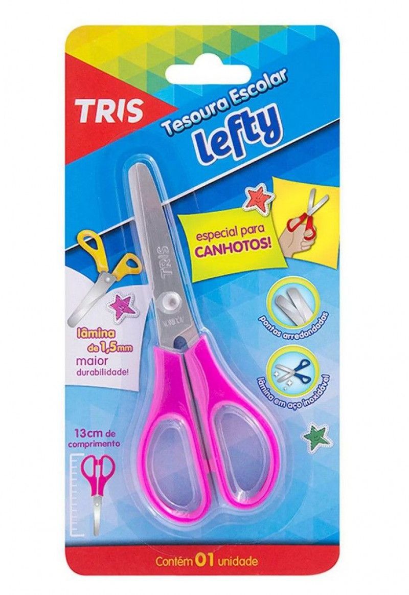 TESOURA 13CM ESCOLAR LEFTY PARA CANHOTO TRIS - REF. 619972 - 1 UNIDADE
