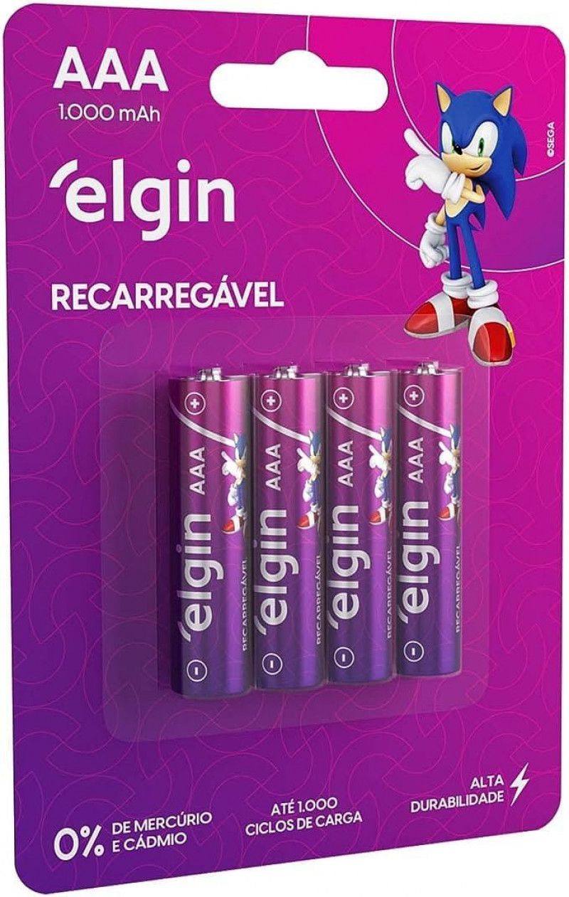 PILHA PALITO AAA RECARREGAVEL COM 4 ELGIN - REF 82169 - 1 UNIDADE