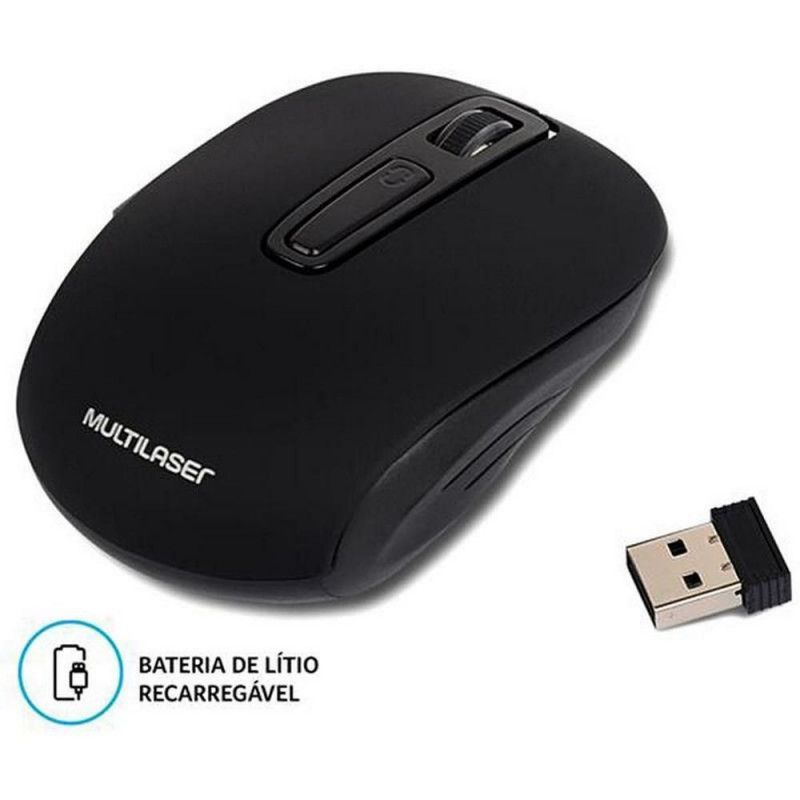 MOUSE SEM FIO MO277 PRETO RECARREGAVEL MULTILASER - REF. MO277 - 1 UNIDADE