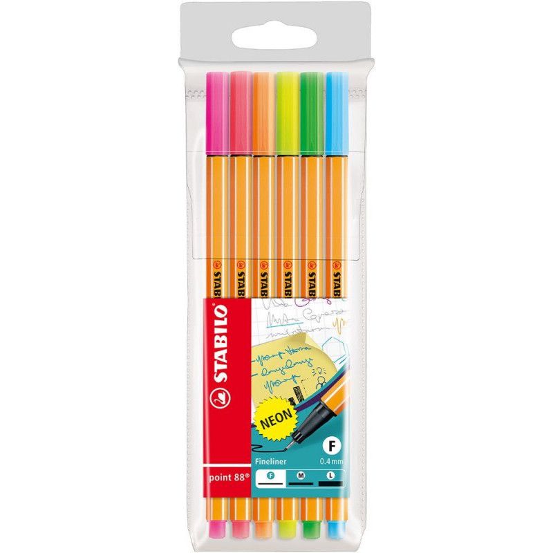 CANETA 0.4 STABILO POINT 88 KIT NEON COM 6 CORES - REF. 88/6-1 - PACOTE COM 6 UNIDADES