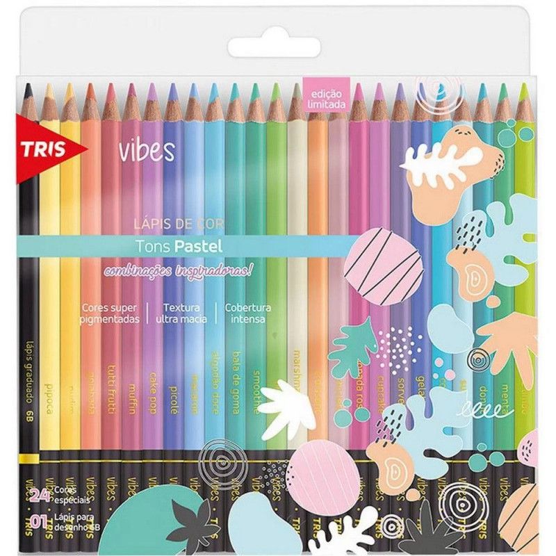 LAPIS 24 CORES VIBES PASTEL TRIS - REF. 607719 - PACOTE COM 6 UNIDADES