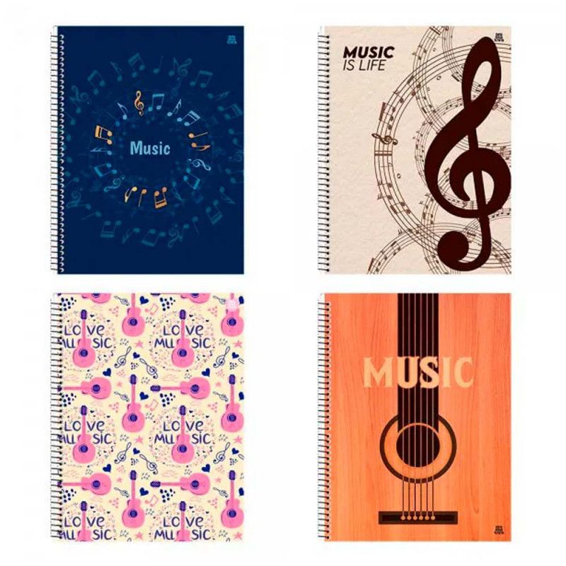 CADERNO MUSICA CAPA DURA 80 FOLHAS UNIVERSAL - REF. 233223 - PACOTE COM 5 UNIDADES
