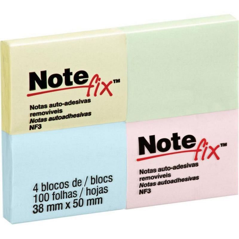 BLOCO ADESIVO ANOTACAO 38X50MM 100FOLHAS 4 CORES PASTEL - 1 UNIDADE