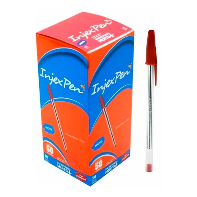 CANETA ESFEROGRAFICA 1.0 VERMELHO INJEX PEN - CAIXA COM 50 UNIDADES