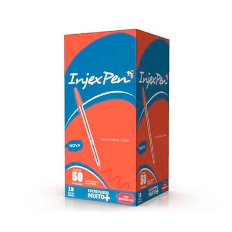 CANETA ESFEROGRAFICA 1.0 VERMELHO INJEX PEN - CAIXA COM 50 UNIDADES
