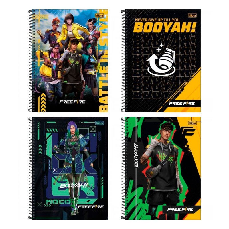 CADERNO 10 MATERIAS CAPA DURA 160 FOLHAS FREE FIRE TILIBRA - REF. 31959 - PACOTE COM 4 UNIDADES