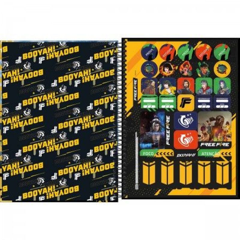 CADERNO 10 MATERIAS CAPA DURA 160 FOLHAS FREE FIRE TILIBRA - REF. 31959 - PACOTE COM 4 UNIDADES