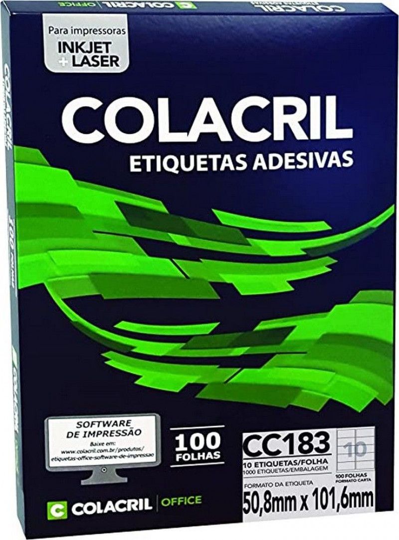 ETIQUETA LASER CC183 100 FOLHAS COLACRIL - REF. CC183 - 1 UNIDADE