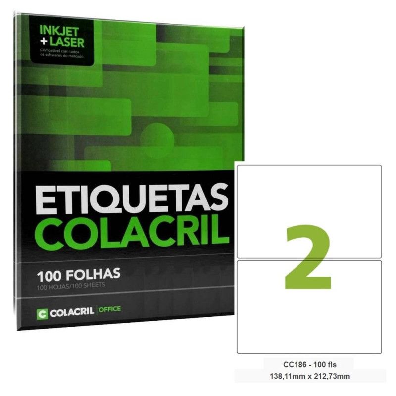 ETIQUETA LASER CC186 100 FOLHAS COLACRIL - REF. CC186 - 1 UNIDADE