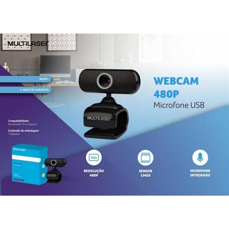 WEBCAM PLUG AND PLAY 480P HD USB MULTILASER - REF. WC051 - 1 UNIDADE