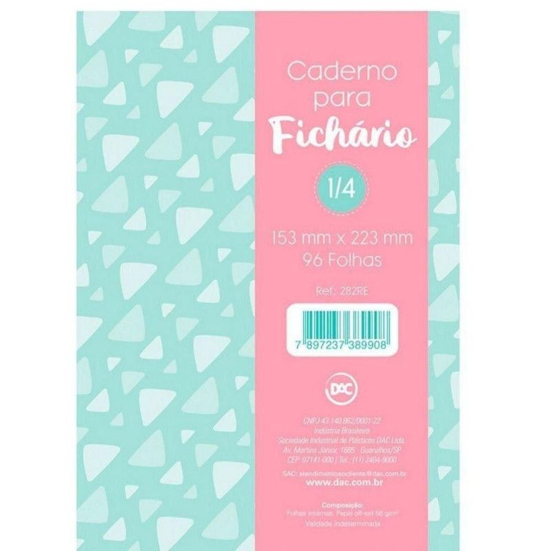 BLOCO PARA FICHARIO 1/4 96 FOLHAS ROSA DAC - REF. 282RE - PACOTE COM 10 UNIDADES