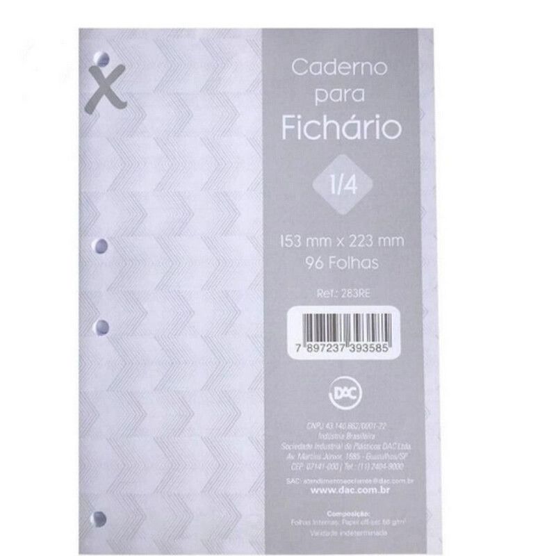 BLOCO PARA FICHARIO 1/4 96 FOLHAS CINZA DAC - REF. 283RE - PACOTE COM 10 UNIDADES