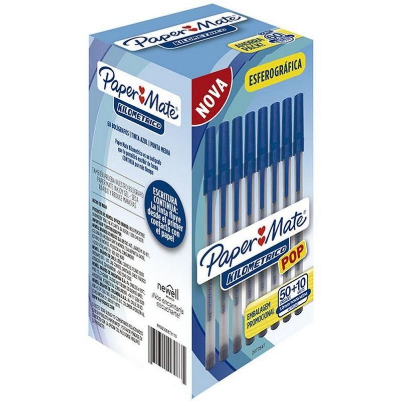 CANETA ESFEROGRAFICA 1.0 KILOMETRICO POP PAPER MATE AZUL - REF. 2077847 - CAIXA COM 60 UNIDADES
