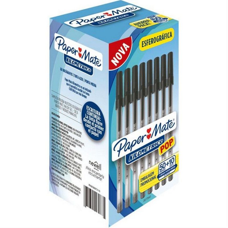 CANETA ESFEROGRAFICA 1.0 KILOMETRICO POP PAPER MATE - REF. 2077843 PTO - CAIXA COM 60 UNIDADES