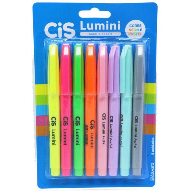 PINCEL MARCA TEXTO NEON/PASTEL SORTIDO COM 8 CORES - REF 56.9802 - 1 BLISTER COM 8 CORES 