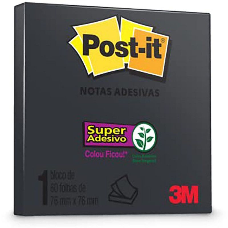 BLOCO ADESIVO ANOTACAO 76X76MM 60 FOLHAS PRETO 3M - 1 UNIDADE
