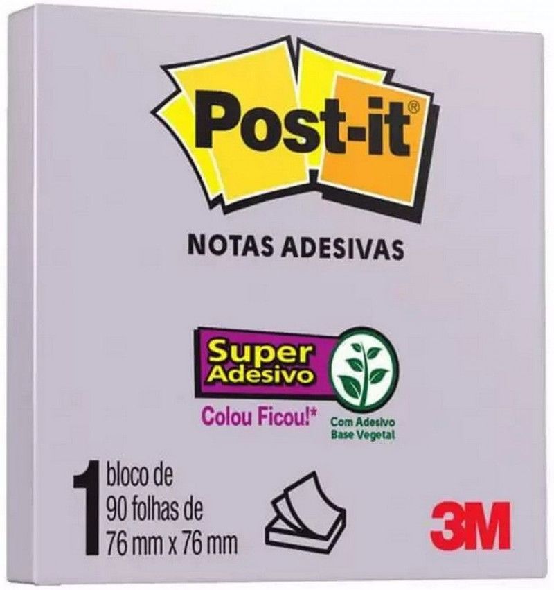 BLOCO ADESIVO ANOTACAO 76X 76MM 90 FOLHAS 3M - REF. LILAS - 1 UNIDADE