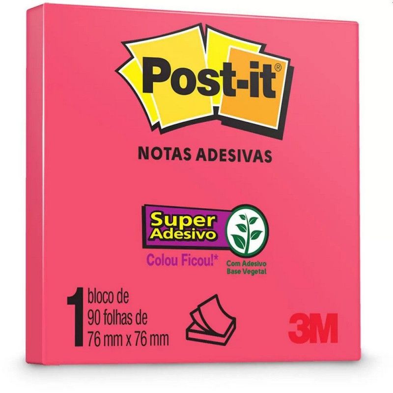 BLOCO ADESIVO ANOTACAO 76X 76MM 90 FOLHAS 3M - REF. ROSA POPPY - 1 UNIDADE