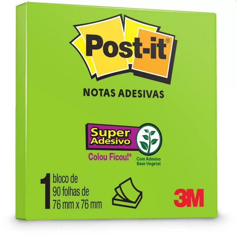 BLOCO ADESIVO ANOTACAO 76X 76MM 90 FOLHAS 3M - REF. VERDE LIMEADE - 1 UNIDADE