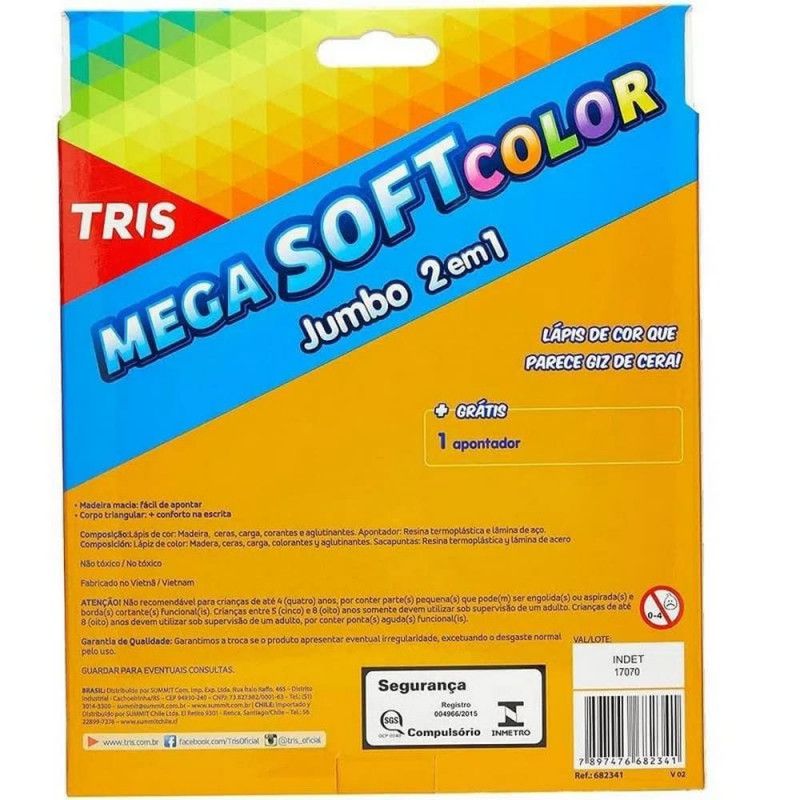 LAPIS 12 CORES JUMBO 2 EM 1 + APONTADOR TRIS - REF. 682341 - PACOTE COM 3 UNIDADES