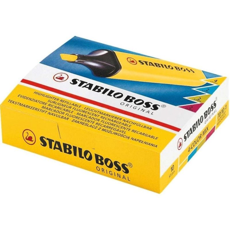 PINCEL MARCA TEXTO NEON BOSS STABILO - REF. 70/24 - CAIXA COM 10 UNIDADES