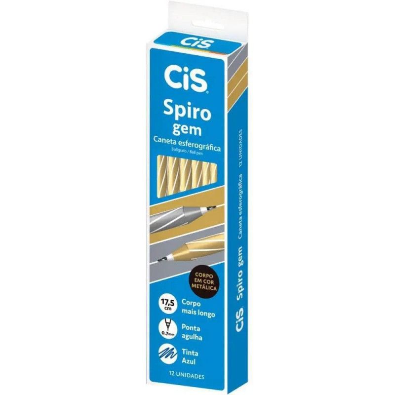 CANETA ESFEROGRAFICA 0.7 SPIRO GEM CORPO OURO CIS - REF. 52.0620 - CAIXA COM 12 UNIDADES
