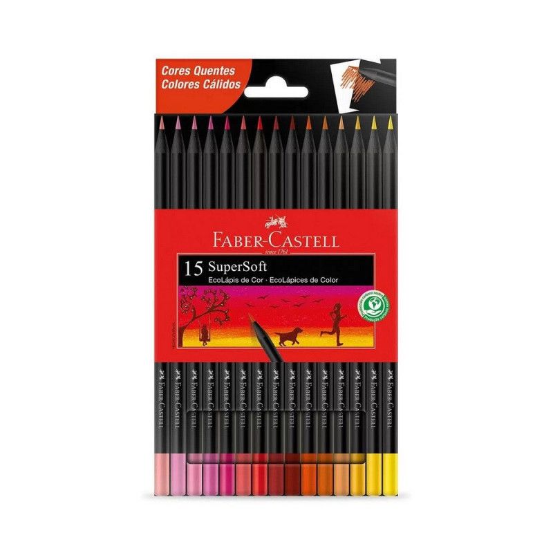 LAPIS 15 CORES SUPERSOFT CORES QUENTES FABER-CASTELL - REF. 120715SOFTCQ - PACOTE COM 12 UNIDADES