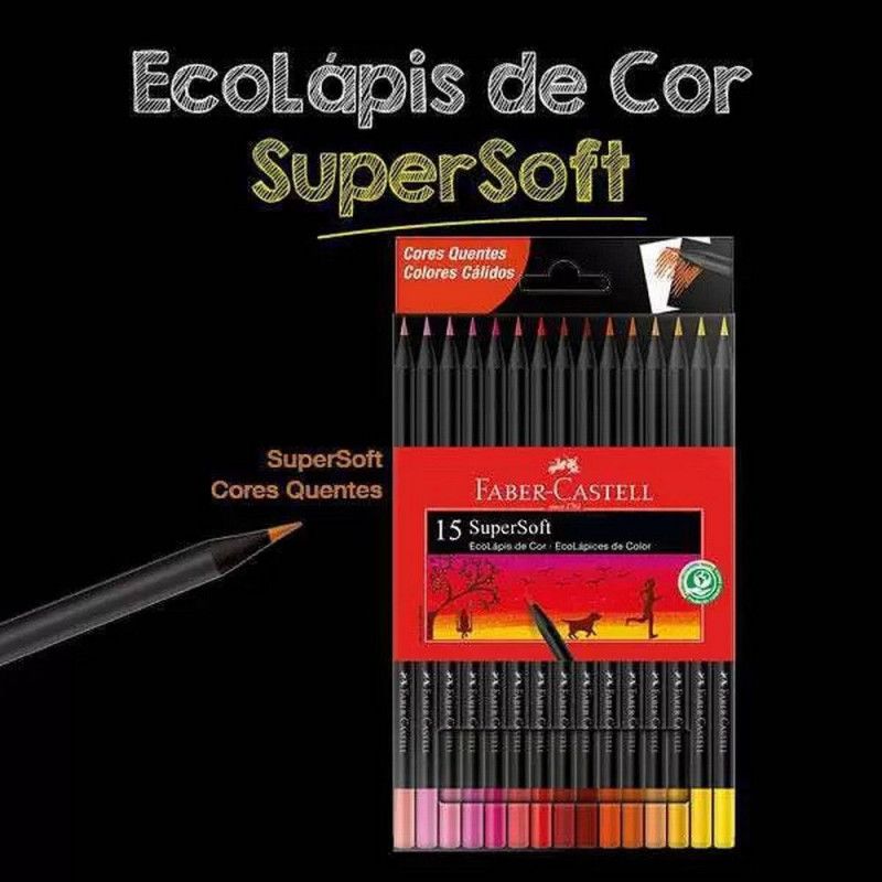 LAPIS 15 CORES SUPERSOFT CORES QUENTES FABER-CASTELL - REF. 120715SOFTCQ - PACOTE COM 12 UNIDADES