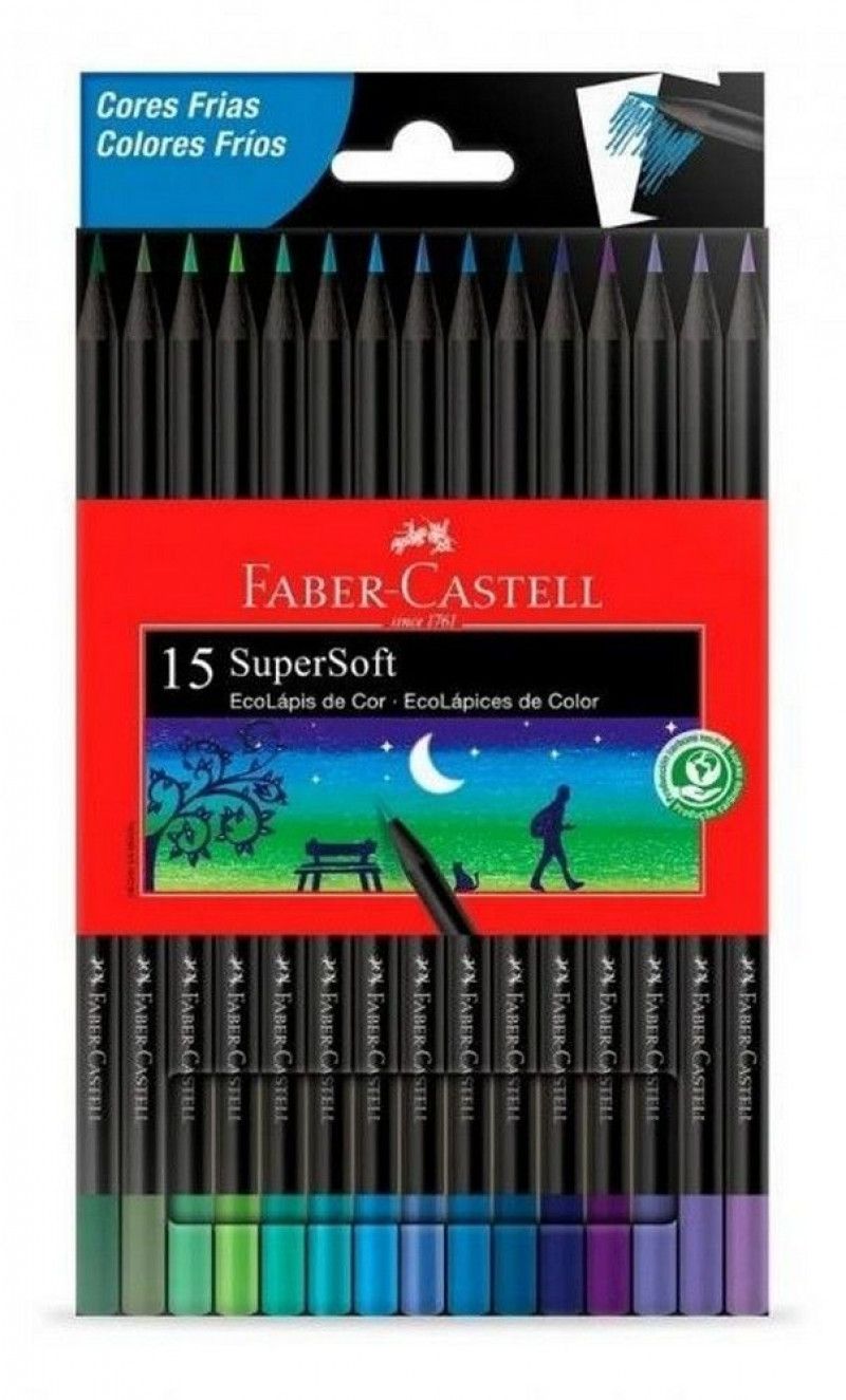 LAPIS 15 CORES SUPERSOFT CORES FRIAS FABER-CASTELL - REF. 120715SOFTCF - PACOTE COM 12 UNIDADES