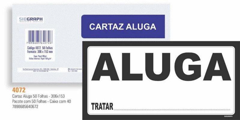 CARTAZ ALUGA SIDGRAPH - REF. 4072 - PACOTE COM 50 UNIDADES