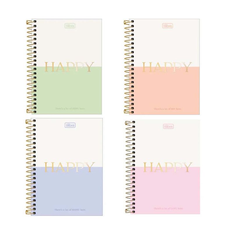 CADERNO ESPIRAL CAPA DURA 1/4 80 FOLHAS HAPPY TILIBRA - REF. 31989 - PACOTE COM 4 UNIDADES