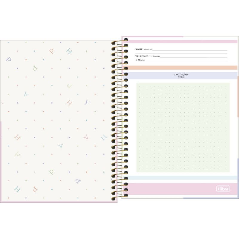 CADERNO ESPIRAL CAPA DURA 1/4 80 FOLHAS HAPPY TILIBRA - REF. 31989 - PACOTE COM 4 UNIDADES