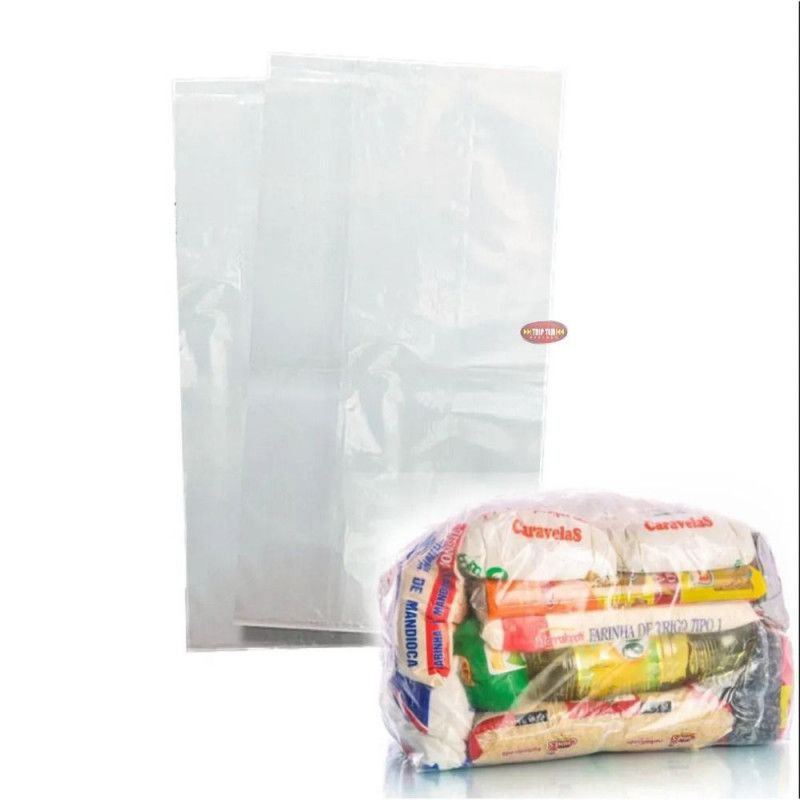 SACO PLASTICO 50X80 CM COM PARA CESTA BASICA TRANSPARENTE - 00505 PACOTE COM 4KG