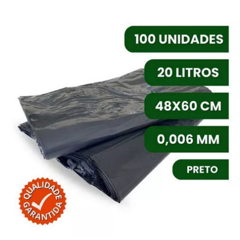 SACO PARA LIXO 20 LITROS PRETO - REF. 00636 - 1 PACOTE COM 2KG