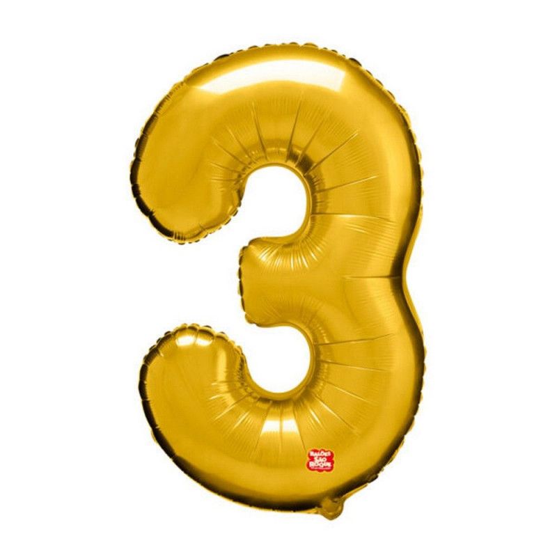BALAO METALIZADO 70CM NUMERO 3 DOURADO SAO ROQUE - 1 UNIDADE