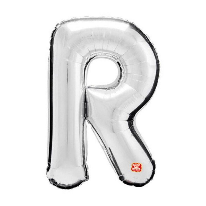 BALAO METALIZADO 40CM LETRA R PRATA SAO ROQUE - 1 UNIDADE
