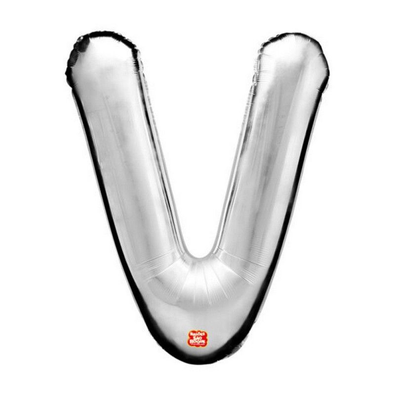 BALAO METALIZADO 40CM LETRA V PRATA SAO ROQUE - 1 UNIDADE