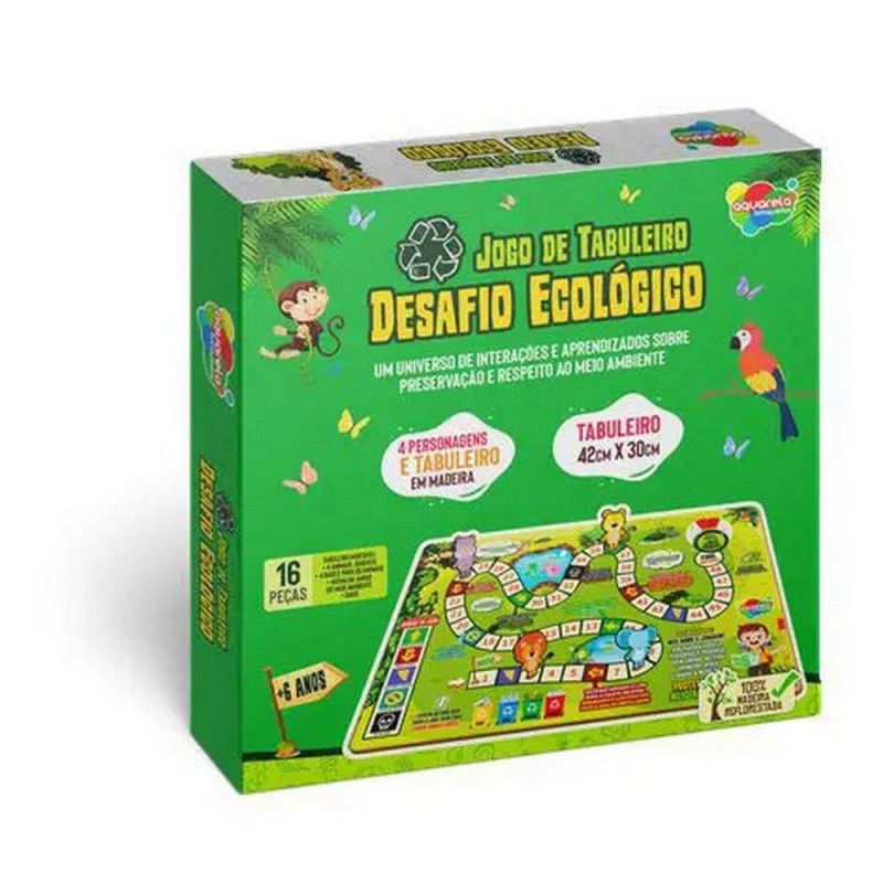 JOGO DE TABULEIRO DESAFIO ECOLOGICO AQUARELA - REF. 154 MDF - 1 UNIDADE