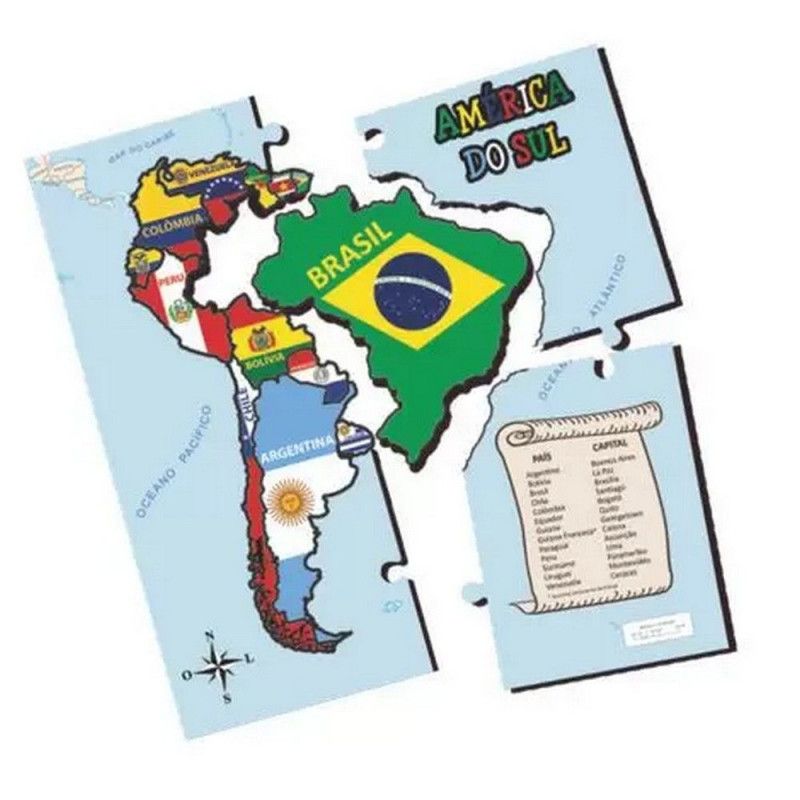 QUEBRA CABECA MAPA AMERICA DO SUL 17 PECAS AQUARELA - REF. 147 MDF - 1 UNIDADE