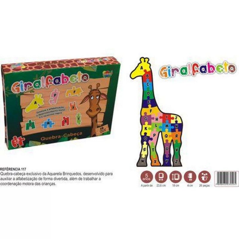 QUEBRA CABECA GIRALFABETO 26 PECAS AQUARELA - REF. 117 MDF - 1 UNIDADE
